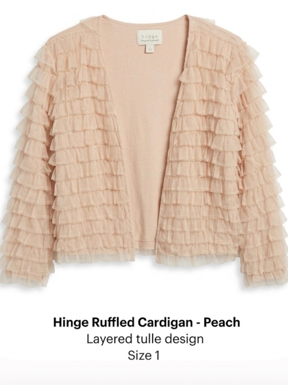 Hinge Nordstrom Tiered Peach Tulle Ruffle Cardigan
